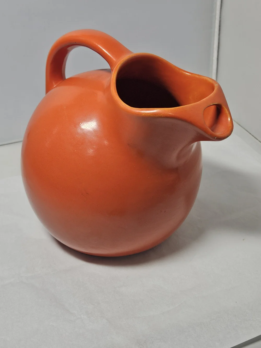 Vintage Orange Ceramic Pottery Pitcher Tilt Ball  Jug